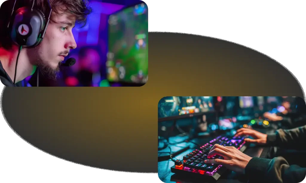 Zbliżenie na gracza e-sportowego ze słuchawkami, skupionego na grze