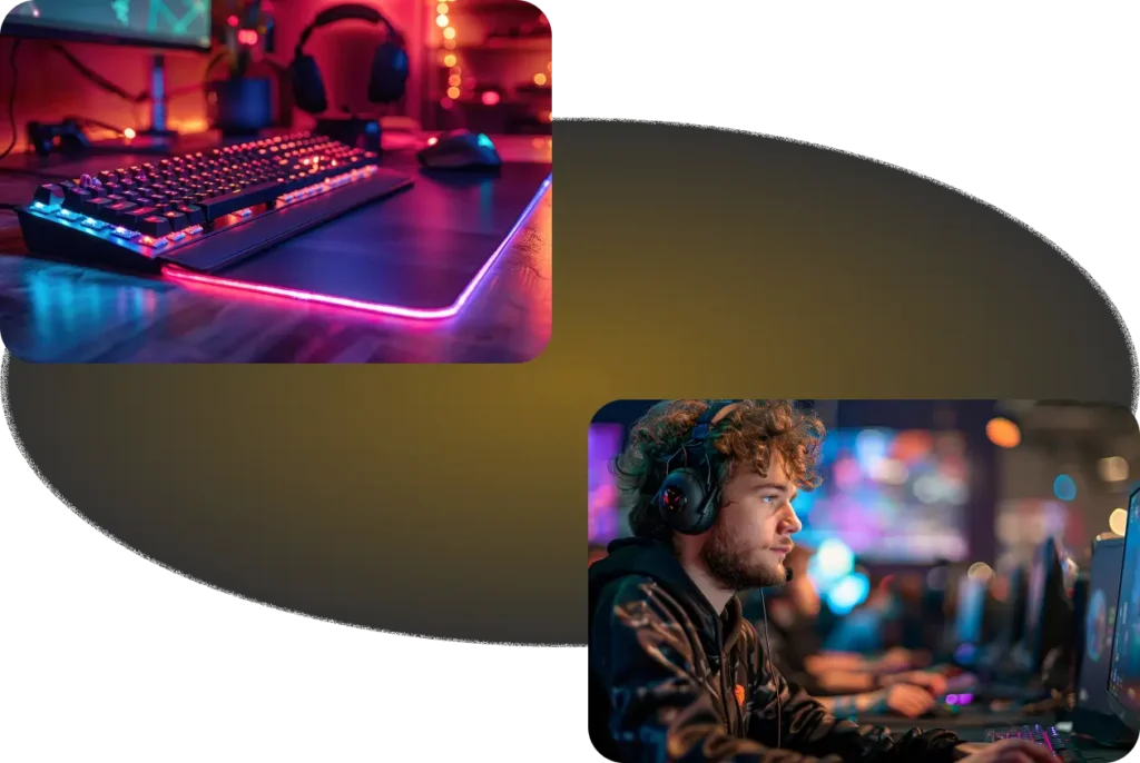 RGB klawiatura gamingowa z podświetleniem na stole gamingowym