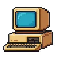 Pikselowy vintage komputer z monitorem w stylu retro gier